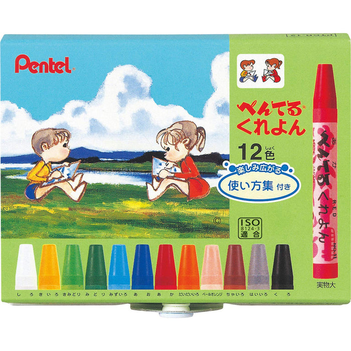 Pentel 12-Color Crayon Set with User Guide PTCR-12