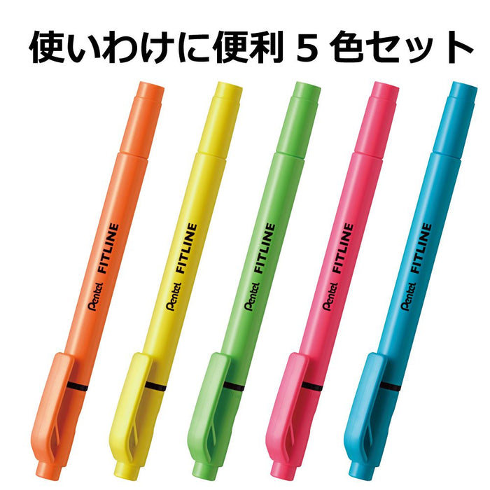 Pentel 5 色 Fit Line 螢光筆套裝 SLW11-5 多功能書寫工具