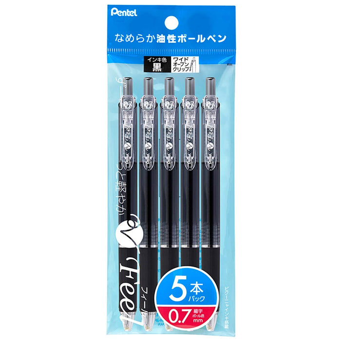 Pentel 0.7mm Clear Black Oil-Based Ballpoint Pen Pack of 5 - Feel Xbxb117-A5