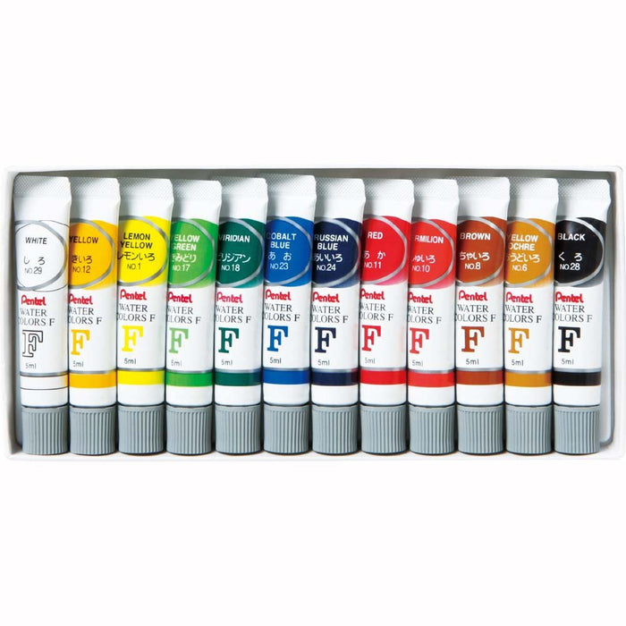 Pentel WFR-12 Watercolor Paint F Lamitube Set 12 Vibrant Colors