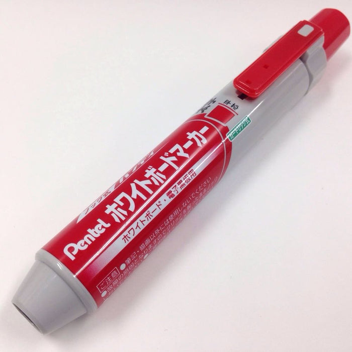 Pentel 10 Pack Bold Red Ink Whiteboard Marker Retractable with Flat Lead - MWXN6M-B