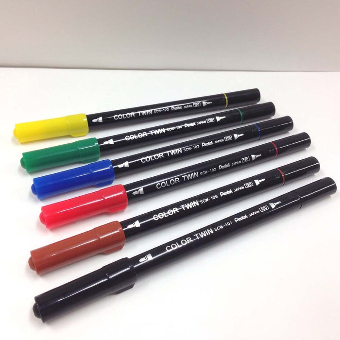 Pentel 6-Color Set Water-Based Twin Pen SCW-6 - Vibrant Art and Writing Tools