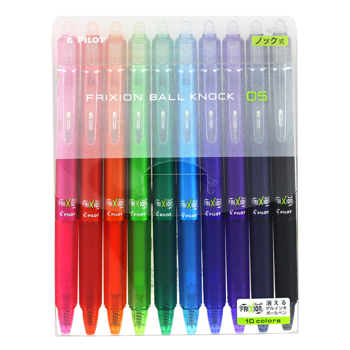 Pilot Frixion Ball Knock 0.5 Erasable Ballpoint Pen 10 Vibrant Colors Set