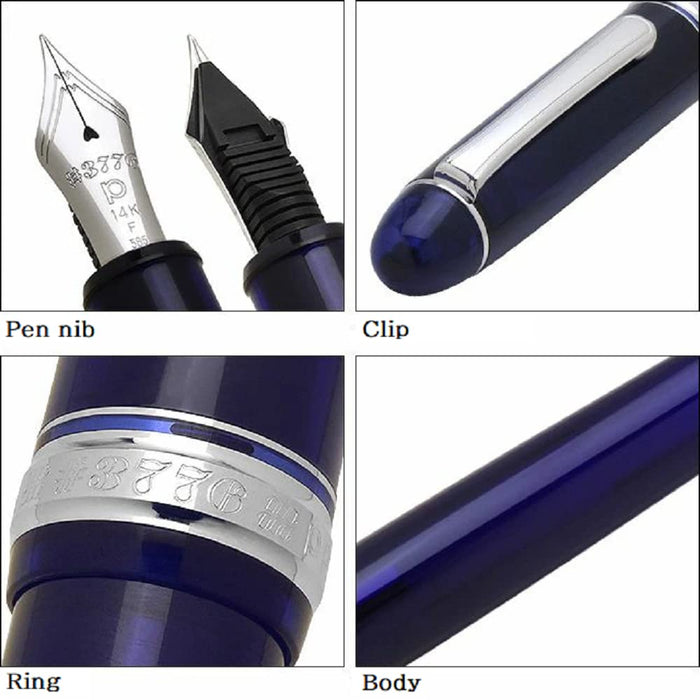 Platinum Pen 3776 Century Blue Fine Point Fountain Pen with Rhodium Finish and Kanji Love Sticker