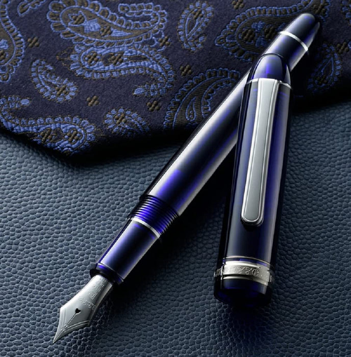 Platinum Pen 3776 Century Blue Fine Point Fountain Pen with Rhodium Finish and Kanji Love Sticker