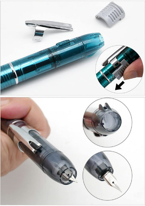 Platinum Curidas Fine Point Retractable Urban Green Fountain Pen with Kanji Love Sticker