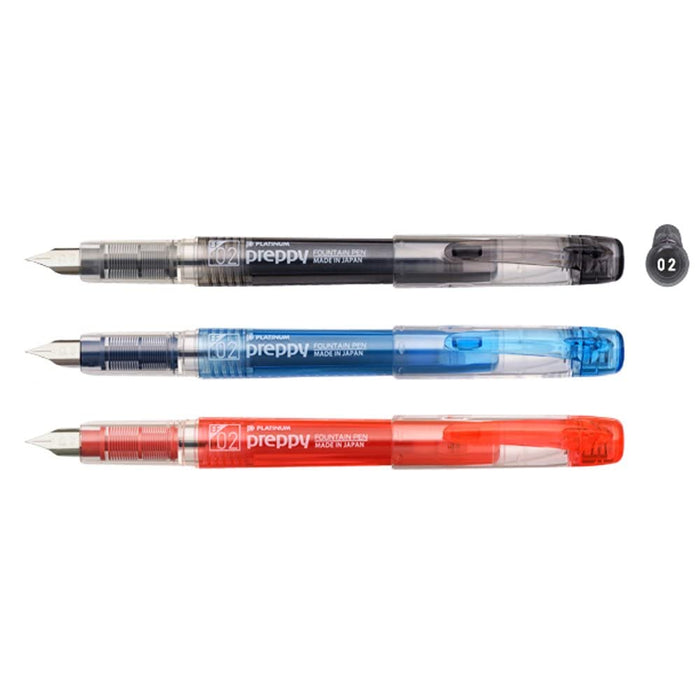 Platinum Preppy 02 Fountain Pen Set Black Blue Red Extra Fine - 3 Color Set