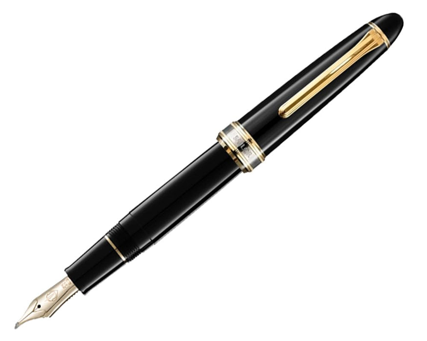 Sailor Fountain Pen - Black 21K GT Large Cross Concord Naginata Honed Dual-Use 10-7621-320