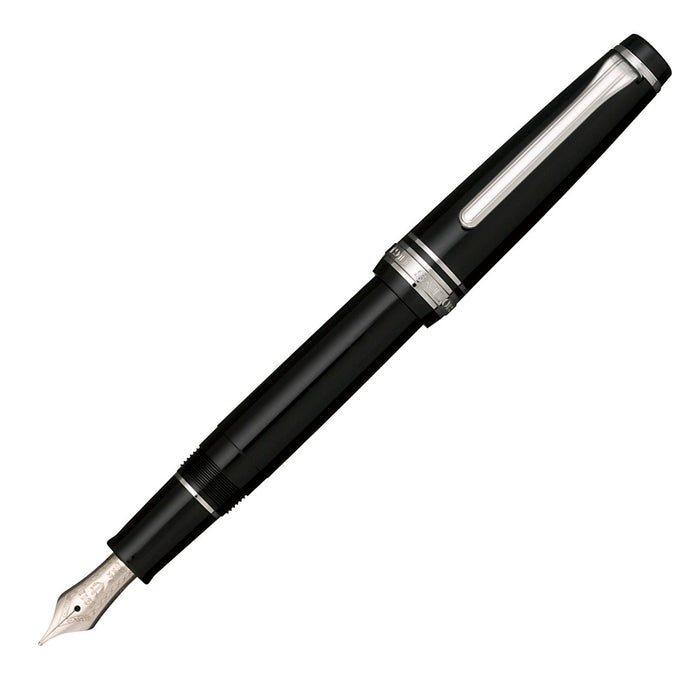 Sailor Professional Gear Slim Black Fountain Pen Silver Trim Bold 11-1222-620