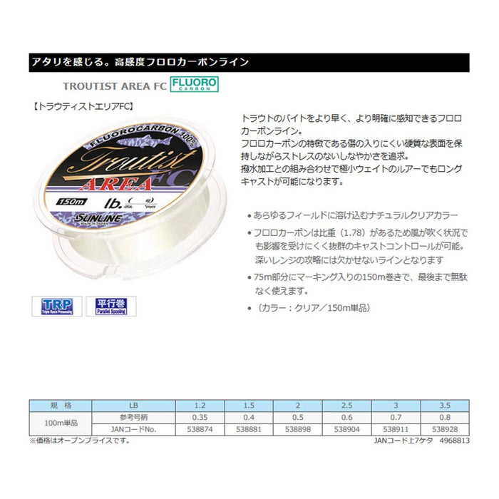 Sunline Troutist Area FC 钓鱼线 150 米 0.4 毫米 1.5 磅 透明