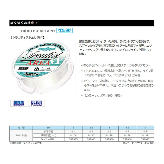 Sunline Troutist 区域钓鱼线 100 米 0.6 毫米 3 磅 透明尼龙