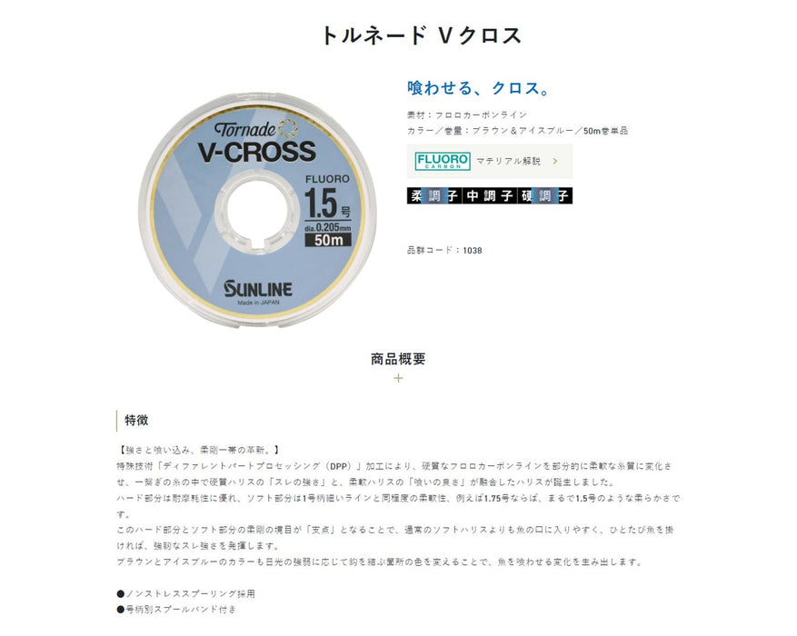 Sunline Tornado V-Cross 氟碳钓鱼线 50M 1.25 磅