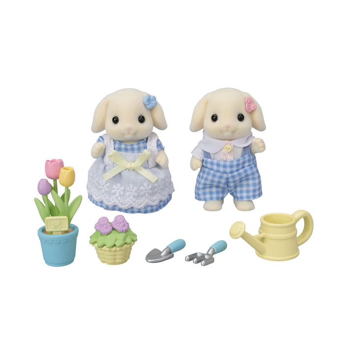 Epoch Sylvanian Families Flora 兔兄弟玩偶和家具套裝玩具娃娃屋適合 3 歲以上兒童