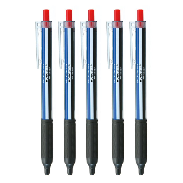 Tombow Monograph Light Ballpoint Pen 0.38mm Red Ink Mono Color Axis Pack of 5