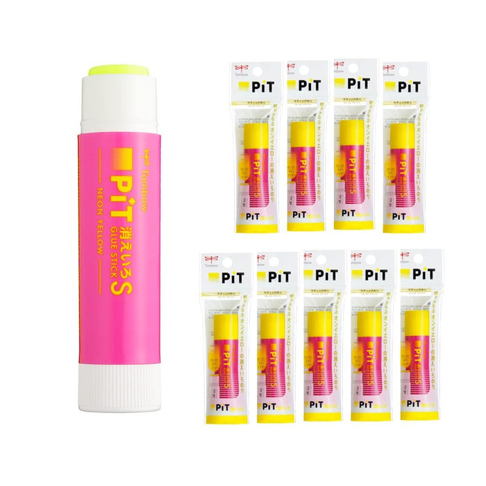 Tombow Neon Yellow Pencil Glue Stick Set of 10 Disappearing Pink Color HCB-011CTU