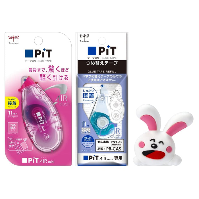 Tombow Mini Refill Type Pit Air Pink Pencil Glue Tape with Rabbit Animal Ring Set