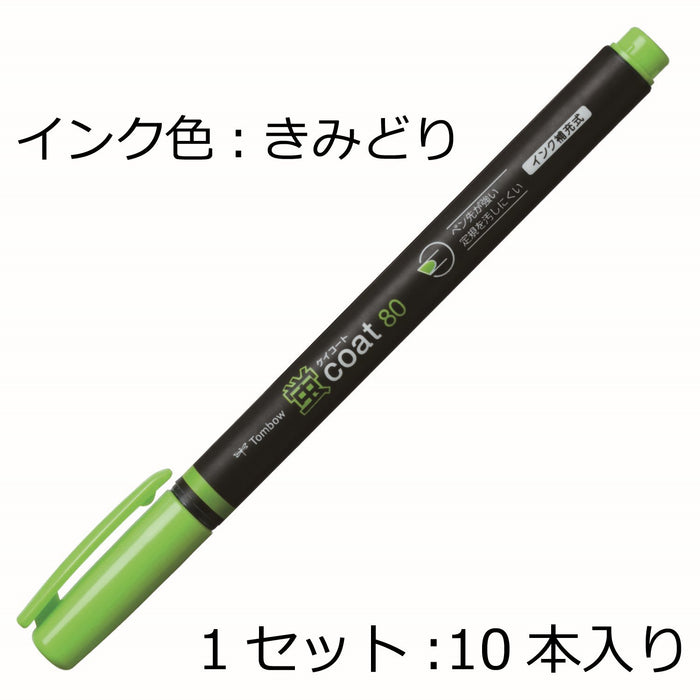 Tombow Fluorescent Yellow Green Pencil Highlighter Pack of 10 Coat 80 - Wa-Sc92