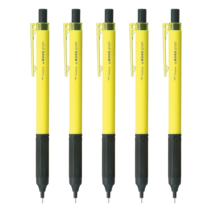 Tombow Mono Graph Light 0.5mm Mechanical Pencil Neon Yellow 5 Piece Set