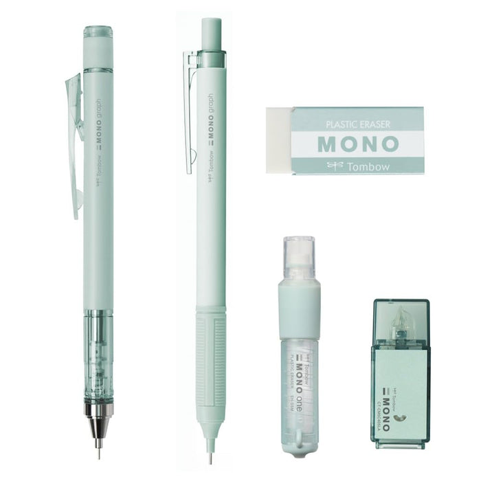 Tombow Mono Mineral 0.5mm 自动铅笔套装 - 冰糕蓝 带橡皮擦和修正带