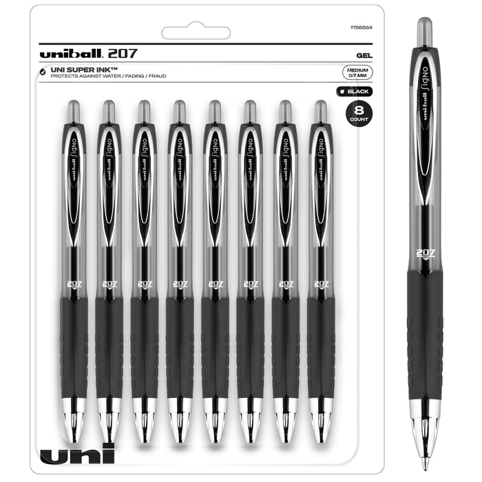 Mitsubishi Pencil Uni-Ball 207 Retractable Black Gel Pens Medium Point 0.7MM 8 Count