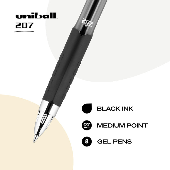 三菱鉛筆 Uni-Ball 207 可伸縮黑色中性筆中型筆 0.7 mm 8 支