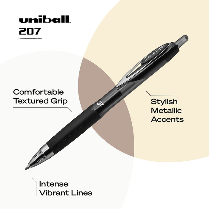 三菱鉛筆 Uni-Ball 207 可伸縮黑色中性筆中型筆 0.7 mm 8 支