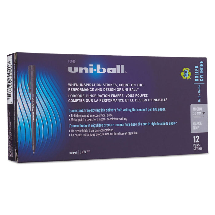 Mitsubishi Pencil Uni-Ball 60040 Onyx Rollerball Black Ink Micro Pens Pack of 12