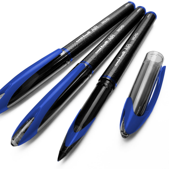 Mitsubishi Pencil Uni-Ball Air Micro 0.5mm Pack of 3 Fine Blue Rollerball Pens