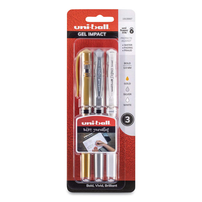 Mitsubishi Pencil Uni-Ball Signo UM-153 Bold Gel Rollerball Pens 3 Pieces - Gold Silver White