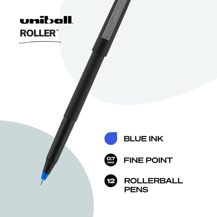 Mitsubishi Pencil Uni-Ball Fine Point Blue Ink Roller Ball Pens Pack of 12