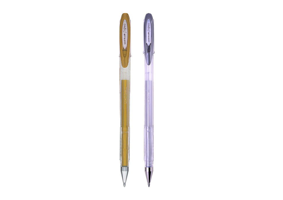 Mitsubishi Pencil Uni-Ball Um120 Signo Gold and Silver Gel Rollerball Pen Pack of 2