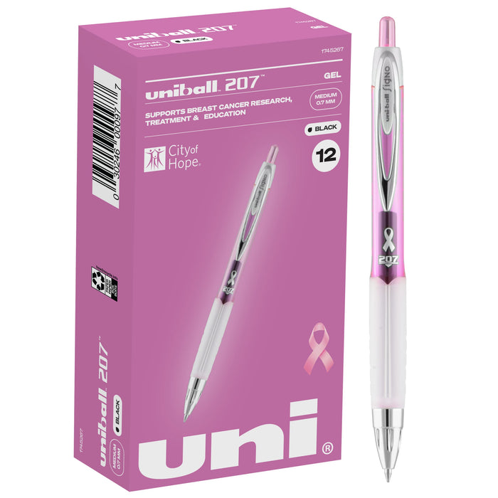 Mitsubishi Pencil Uniball 207 Retractable Gel Pen Medium Point 0.7mm Black 12 Count