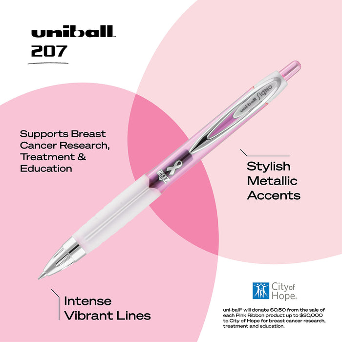 三菱铅笔 Uniball 207 可伸缩凝胶笔 中号笔尖 0.7 毫米 黑色 12 支