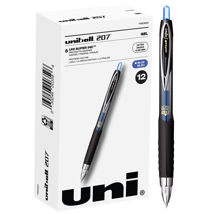 Mitsubishi Pencil Uniball 207 Gel Pen Black Medium Point 0.7mm Retractable 12-Pack