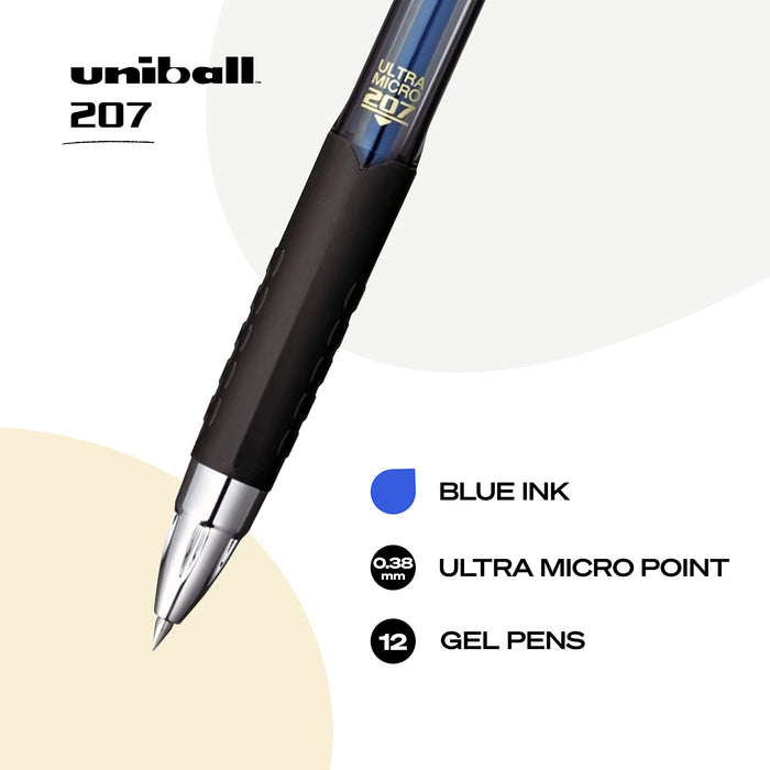 Mitsubishi Pencil Uniball 207 Gel Pen Black Medium Point 0.7mm Retractable 12-Pack