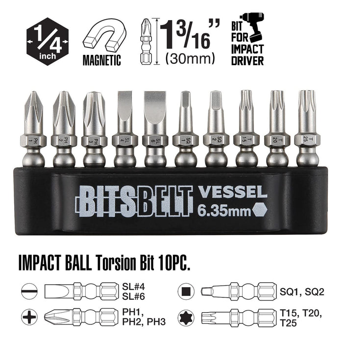 Vessel 10 件式球形握把棘輪起子和鑽頭套件 2200Mbh120K01