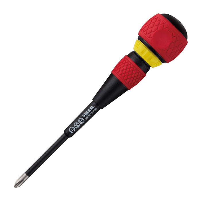 Vessel Brand Ball Grip Ratchet Screwdriver - 4 Inch (+2X100) Model