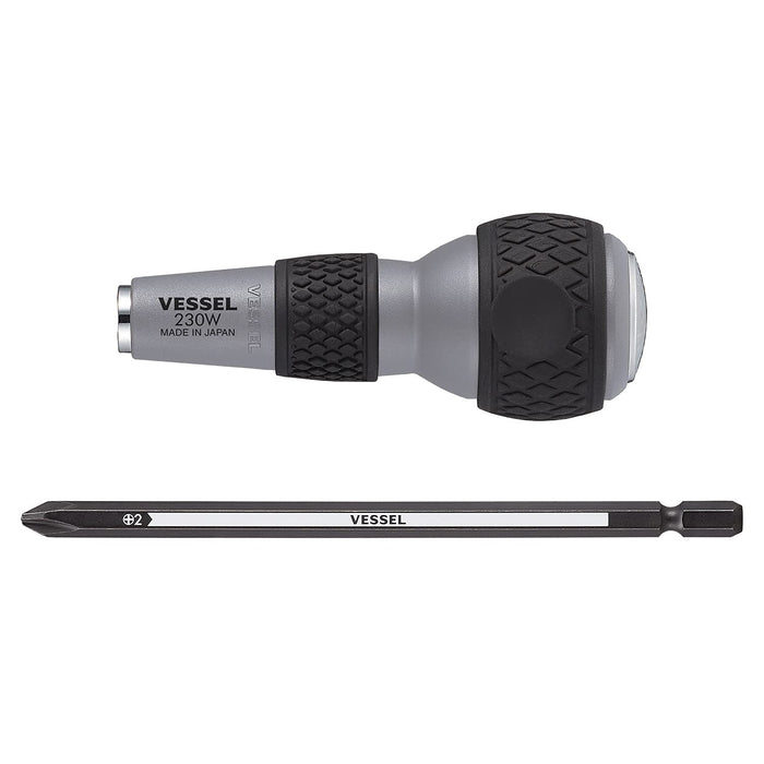 Vessel Brand Ball Grip Driver with +2 Bits - 230W Precision Penetrating Tool