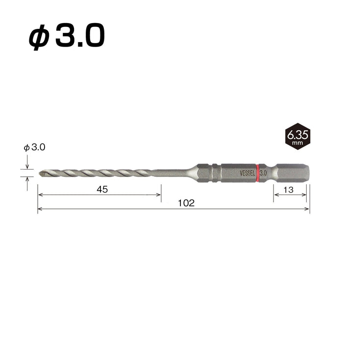 用於精密鑽孔的 Vessel 3.0mm ACD-3.0 緩衝混凝土鑽頭