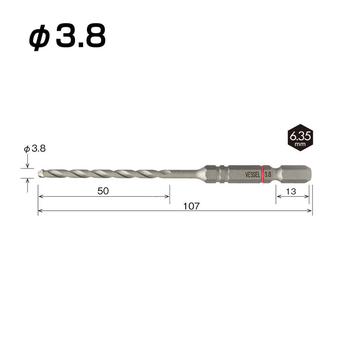 Vessel 3.8mm ACD-3.8 Cushion Concrete Drill Bit for Precision Drilling