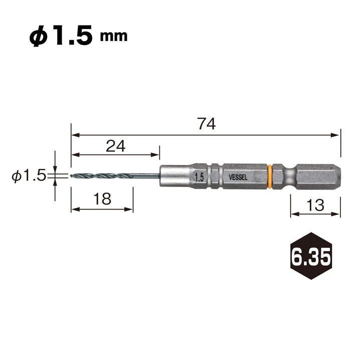 Vessel AMD-1.5 Ironwork Cushion Drill with 1.5mm Bit Diameter