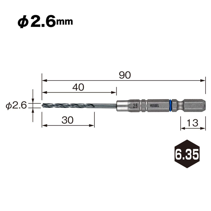 Vessel Cushion Drill for Ironwork 2.6mm Metalwork Drill Bit AMD-2.6