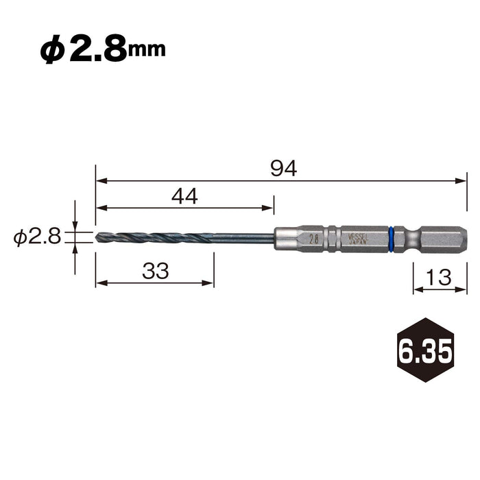 Vessel 2.8mm Cushioned Drill Bit for Ironwork & Metalwork AMD-2.8