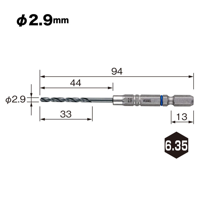 Vessel AMD-2.9 Ironwork Cushion Drill Bit 2.9mm Diameter