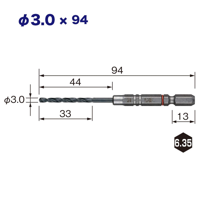 Vessel 3-Piece Cushion Drill Bit Set for Ironwork 3.0mm - AMD3S-3.0