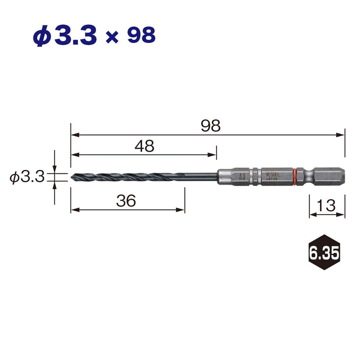 Vessel Cushion Drill Bit Set for Ironwork 3.3mm 3 Piece AMD3S-3.3 Model