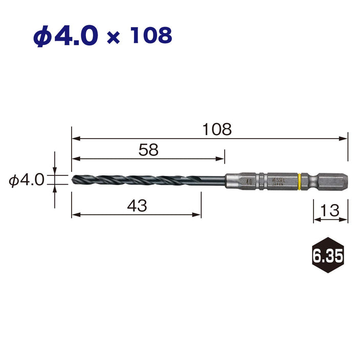 Vessel 3-Piece Drill Bit Set 4.0mm Cushion Grip Drill for Ironwork AMD3S-4.0