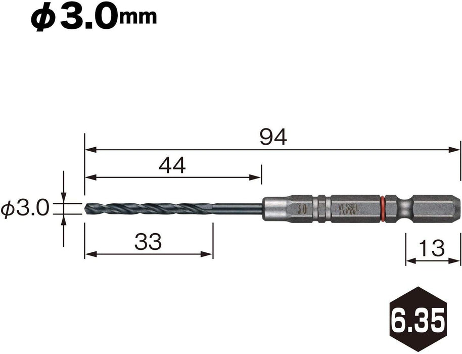 Vessel Cushion Drill Set for Metalwork 6 Piece Ironwork 3.0mm Drill Bit Set AMD6P-3.0