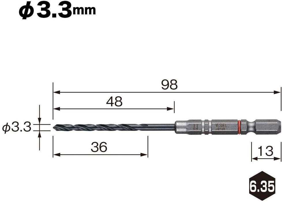 Vessel AMD6P-3.3 垫钻 6 件套，适用于铁艺 3.3 毫米金属制品钻头 - 红色环