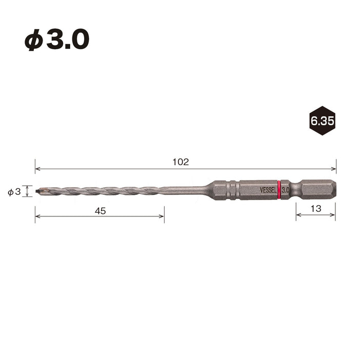 Vessel 瓷砖钻头 3.0mm - Vessel APD-3.0 高效钻孔